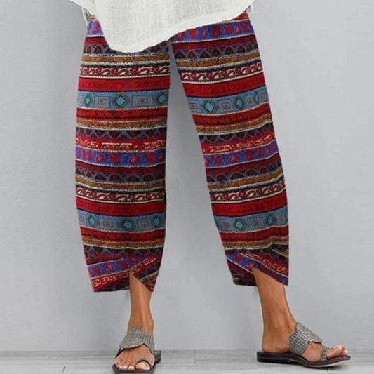 Boho Print Elastic Waist Pants by Greta 