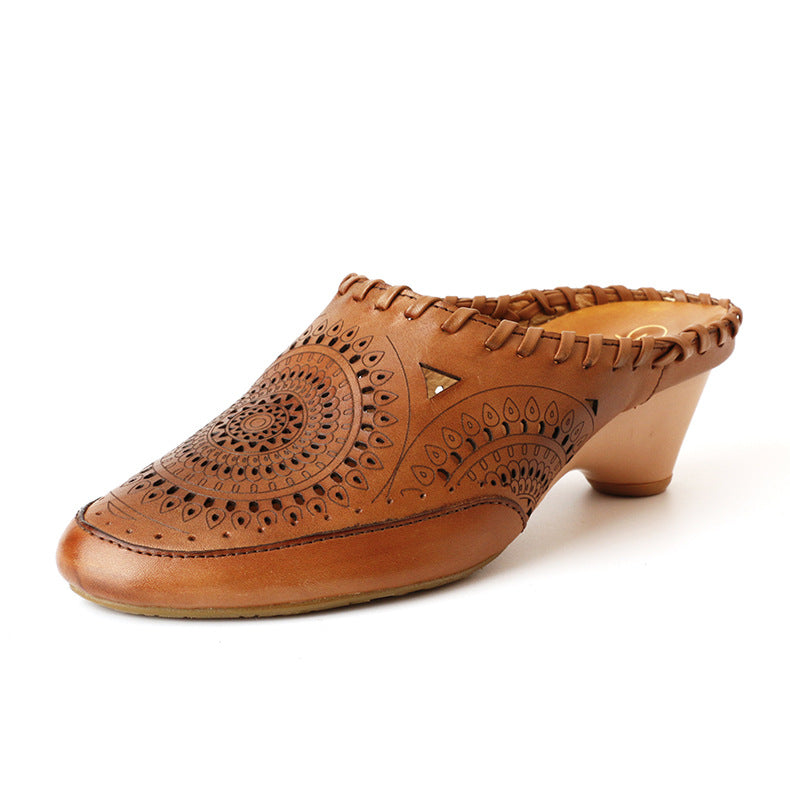 Vintage Leather Mid-Heel Sandals by Greta 