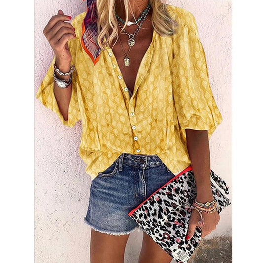 Chic Print Lantern Sleeve Shirt by Greta 