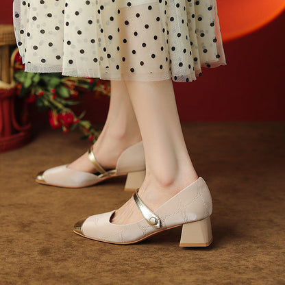 Retro Buckle Greta  Mid Heel High Heels
