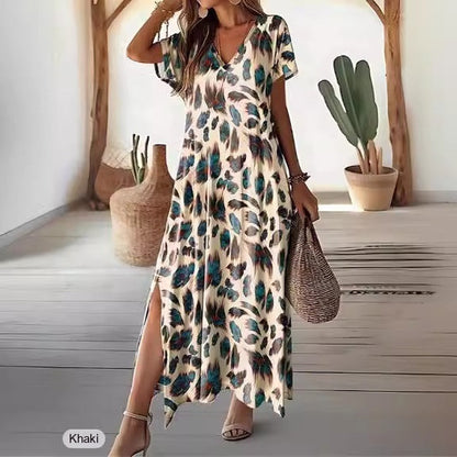 Vibrant Split V-Neck Dress by Greta 