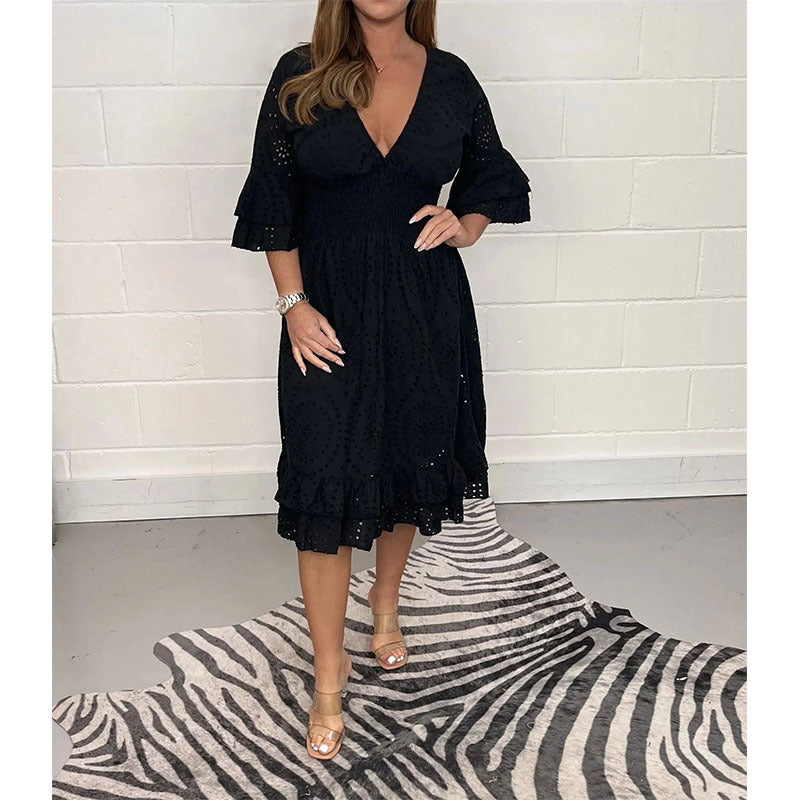 Chic Embroidered V-Neck Dress by Greta 