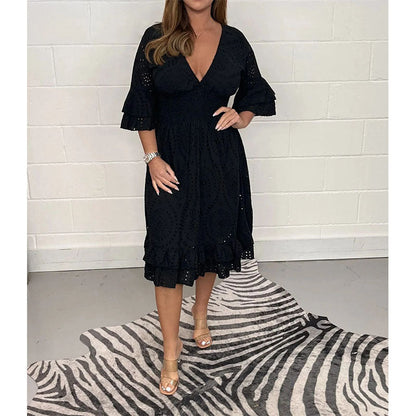 Chic Embroidered V-Neck Dress by Greta 