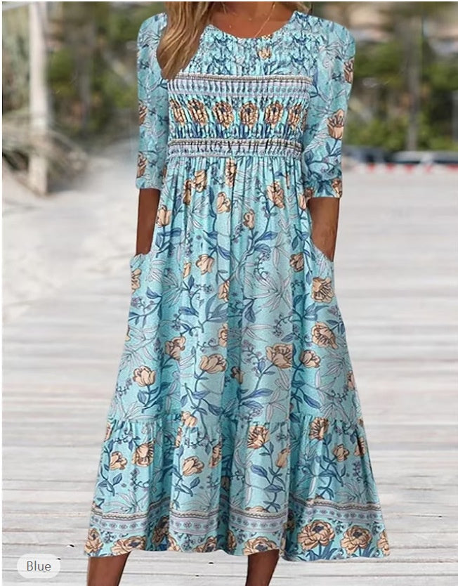 Boho Floral Greta  Summer Midi Dress
