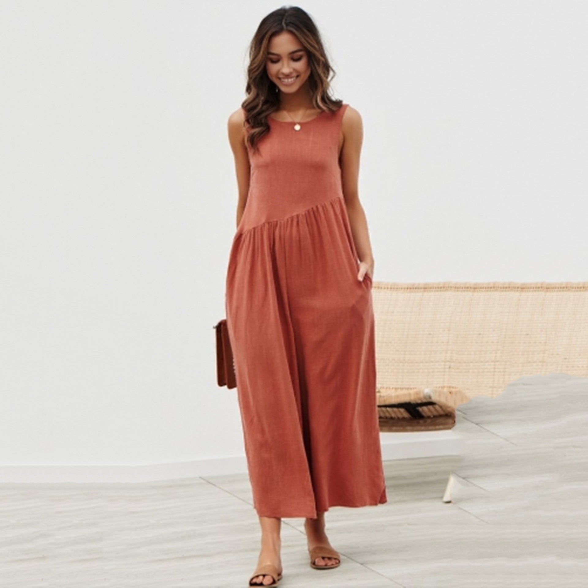 Chic Solid Color Vest Jumpsuit by Greta 