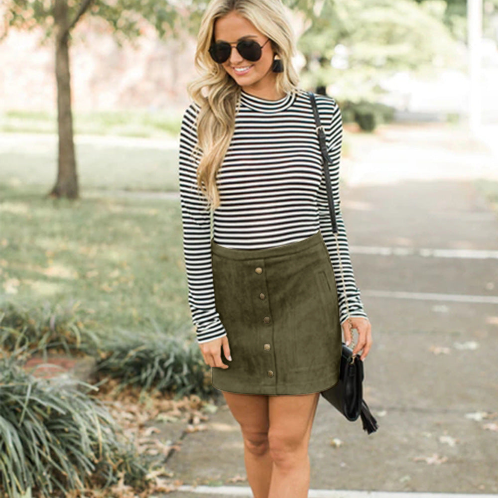 Chic Suede Button Skirt by Greta 