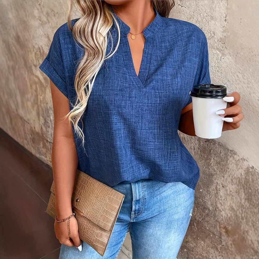 Elegant Greta  Notched V-Neck Batwing Blouse