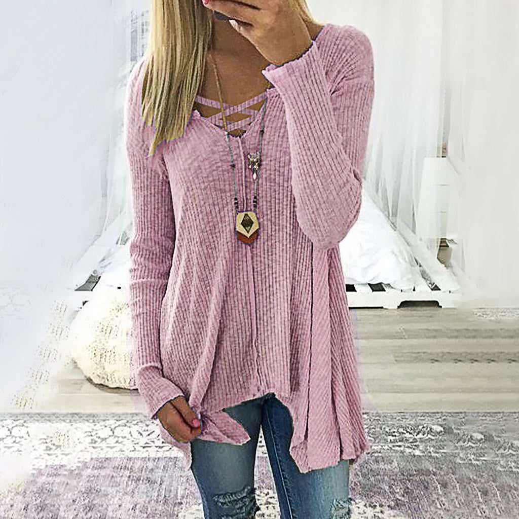 Elegant V-Neck Irregular Blouse by Greta 