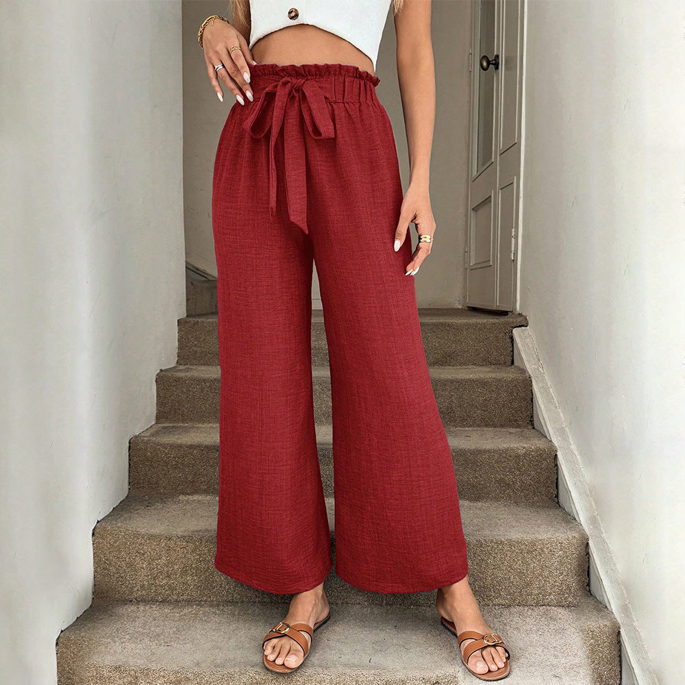 Red Wide-Leg Greta  Drawstring Pants