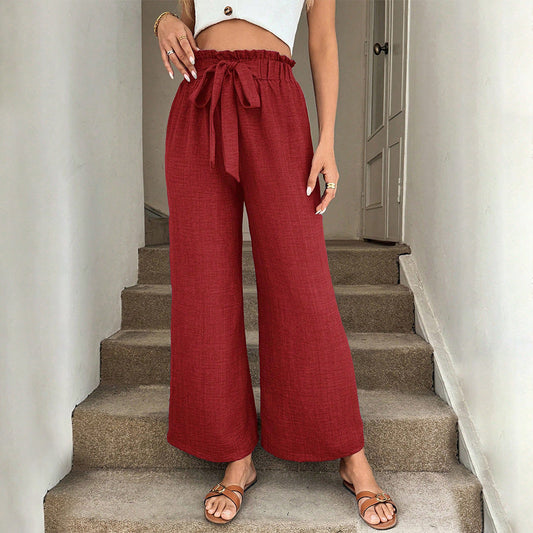 Red Wide-Leg Greta  Drawstring Pants