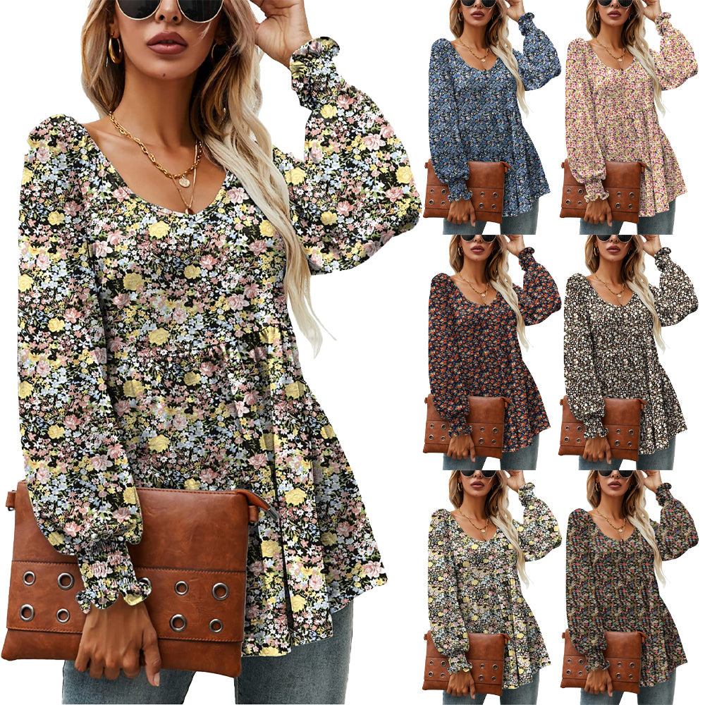 Floral Puff Sleeve V-Neck Top by Greta 