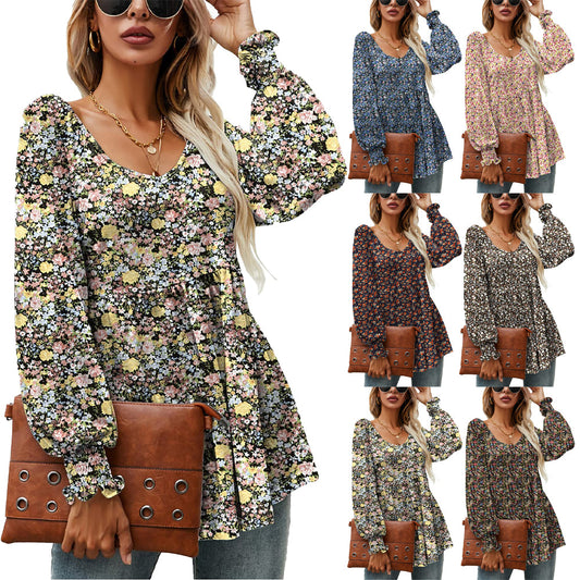 Floral Puff Sleeve V-Neck Top by Greta 