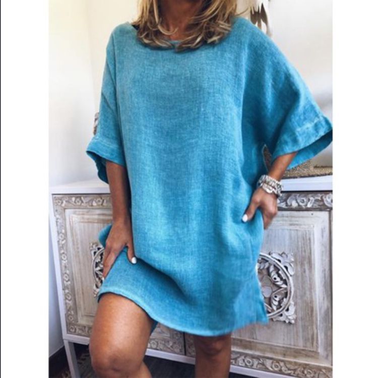 Casual Cotton Linen Split Dress by Greta 
