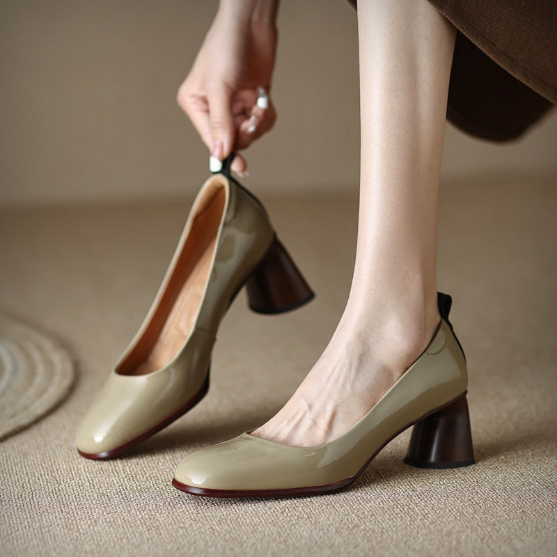 Elegant Leather Chunky Heels by Greta 