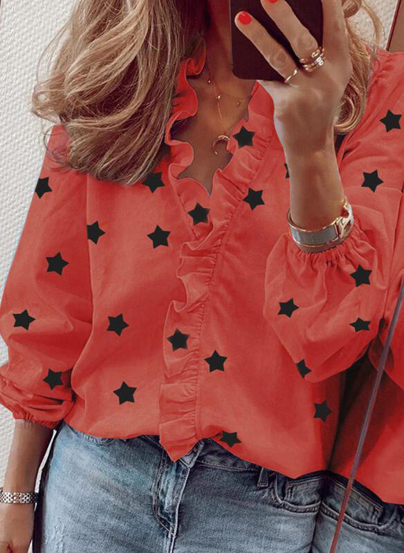 Chic Ruffled Long Sleeve Blouse by Greta 