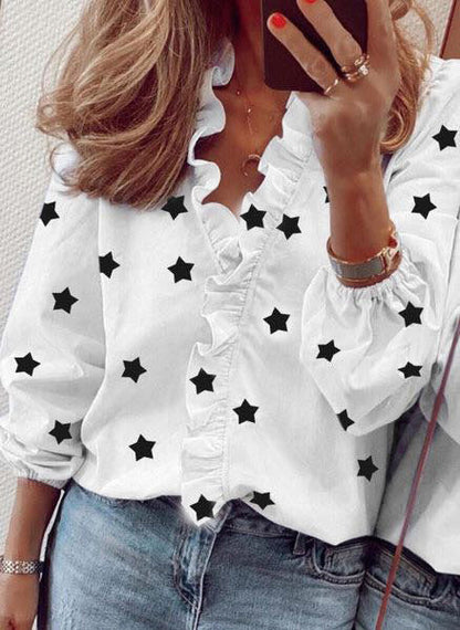 Chic Ruffled Long Sleeve Blouse by Greta 