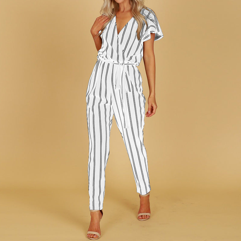 Chic Stripe Greta  V-Neck Halter Jumpsuit
