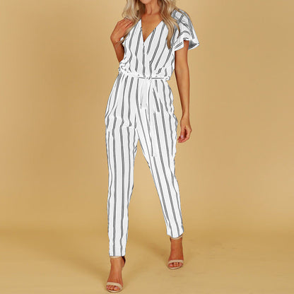 Chic Stripe Greta  V-Neck Halter Jumpsuit
