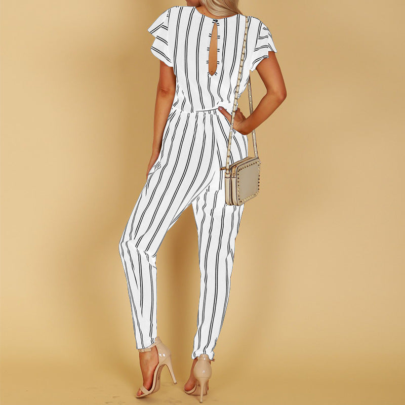 Chic Stripe Greta  V-Neck Halter Jumpsuit