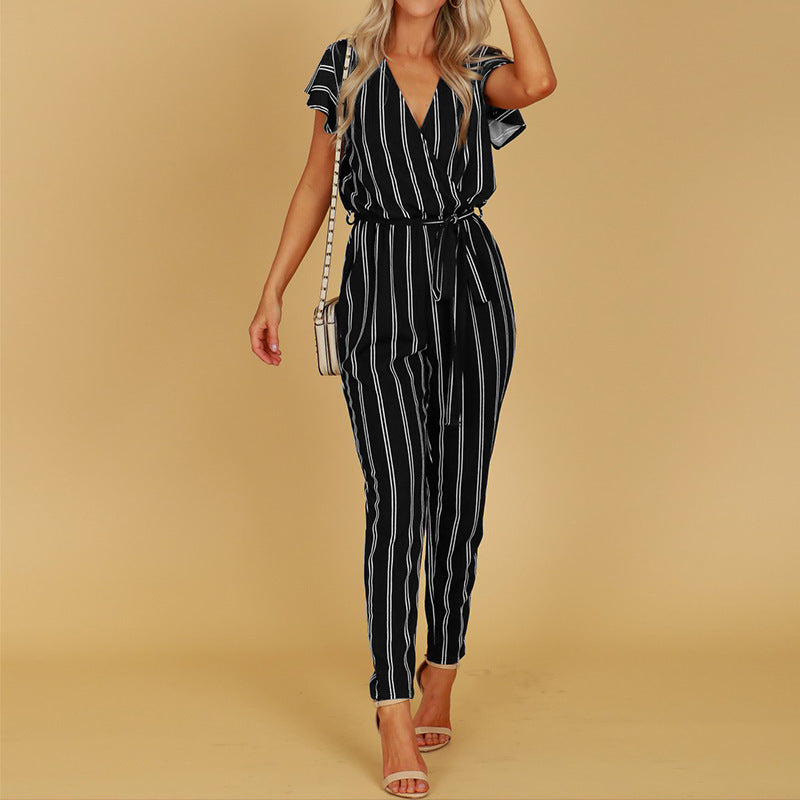 Chic Stripe Greta  V-Neck Halter Jumpsuit