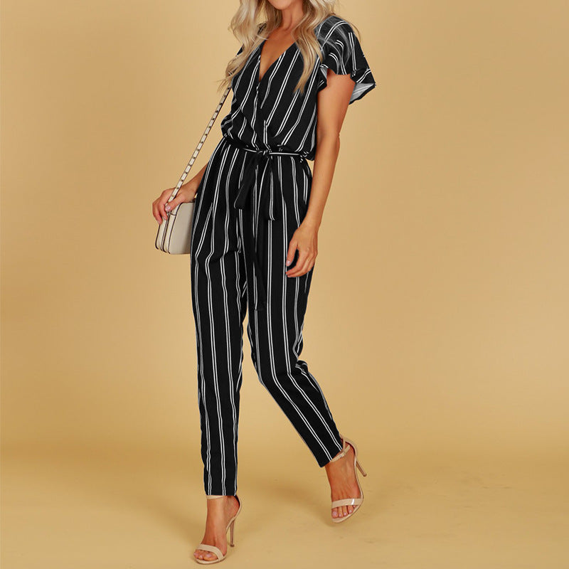 Chic Stripe Greta  V-Neck Halter Jumpsuit