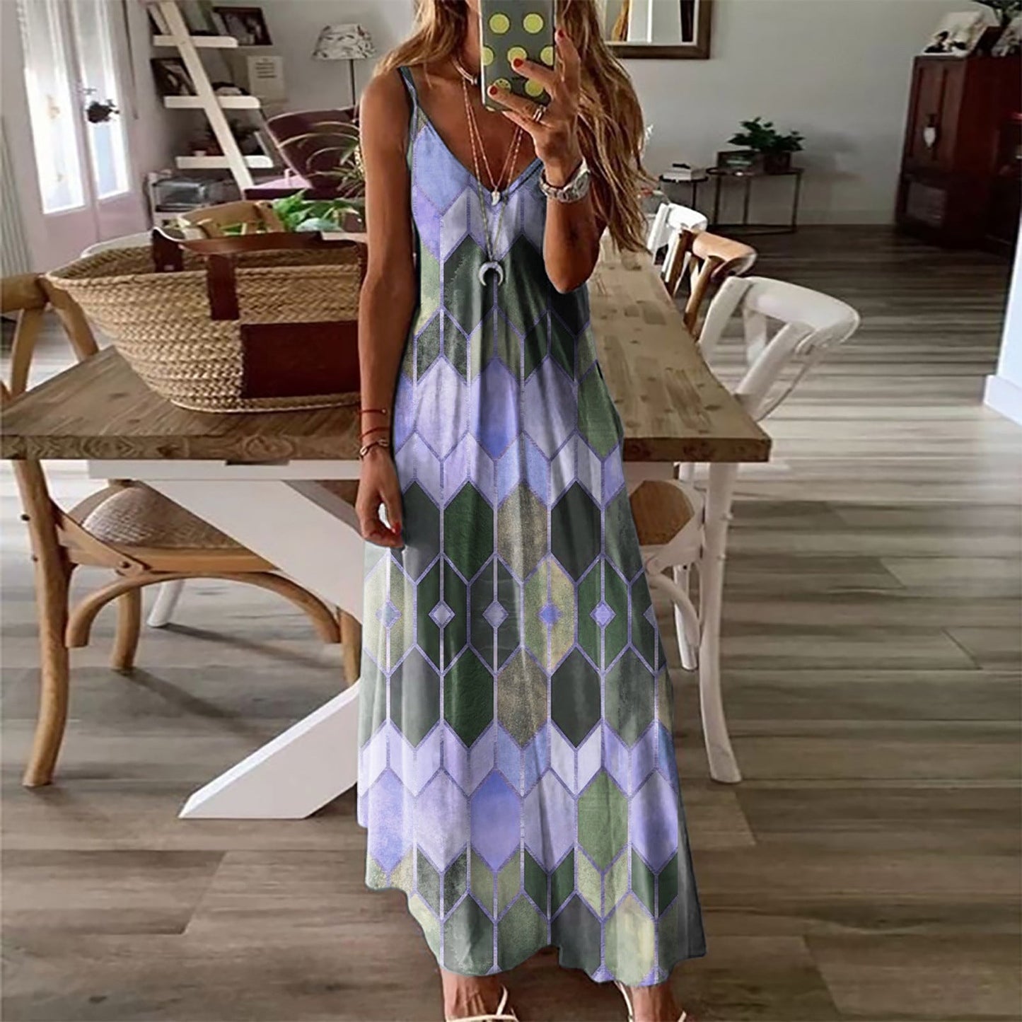 Geometric Print Greta  Summer Maxi Dress