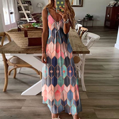 Geometric Print Greta  Summer Maxi Dress