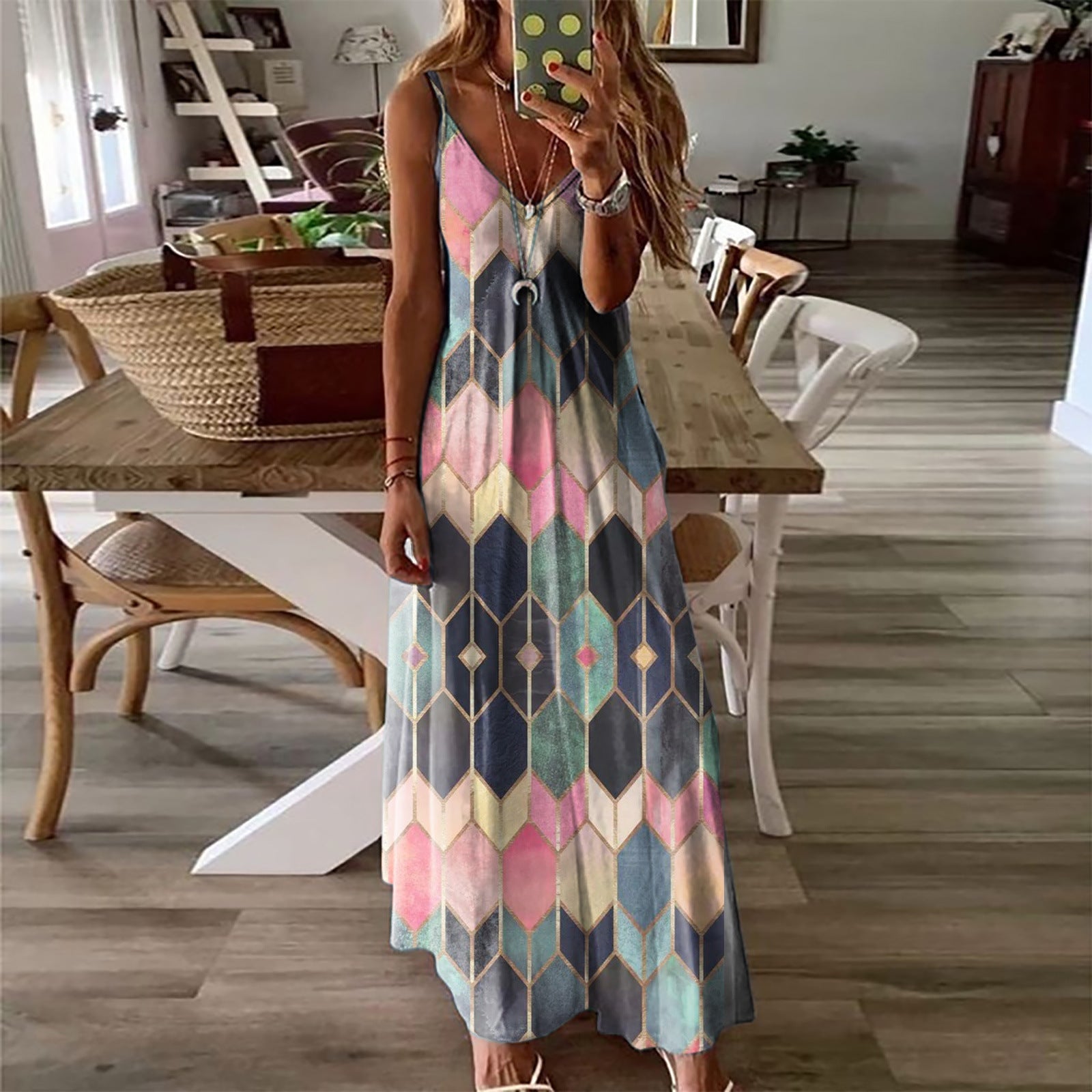 Geometric Print Greta  Summer Maxi Dress