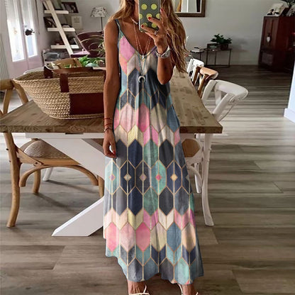 Geometric Print Greta  Summer Maxi Dress