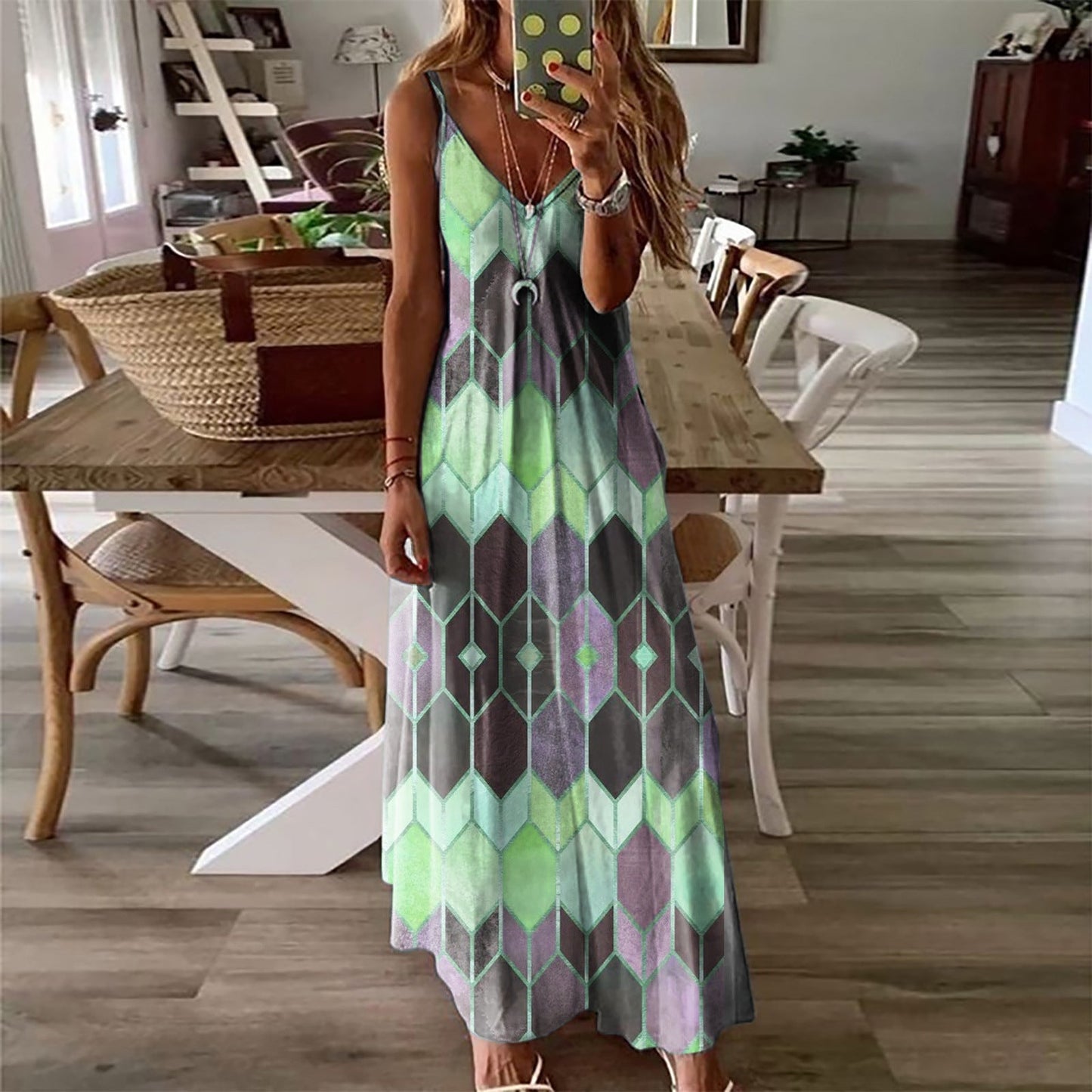 Geometric Print Greta  Summer Maxi Dress