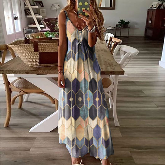 Geometric Print Greta  Summer Maxi Dress