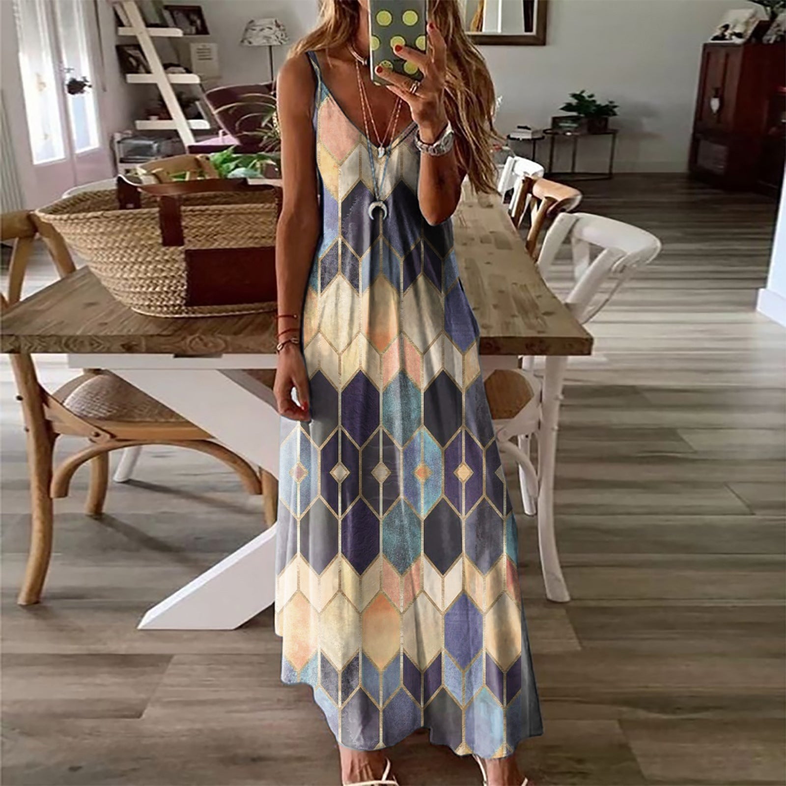 Geometric Print Greta  Summer Maxi Dress
