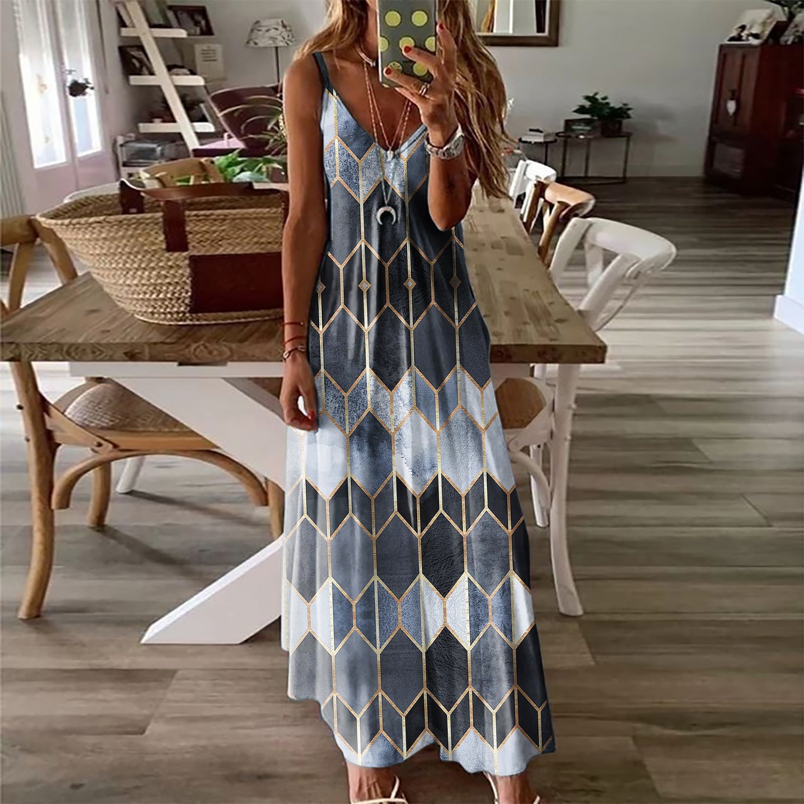 Geometric Print Greta  Summer Maxi Dress