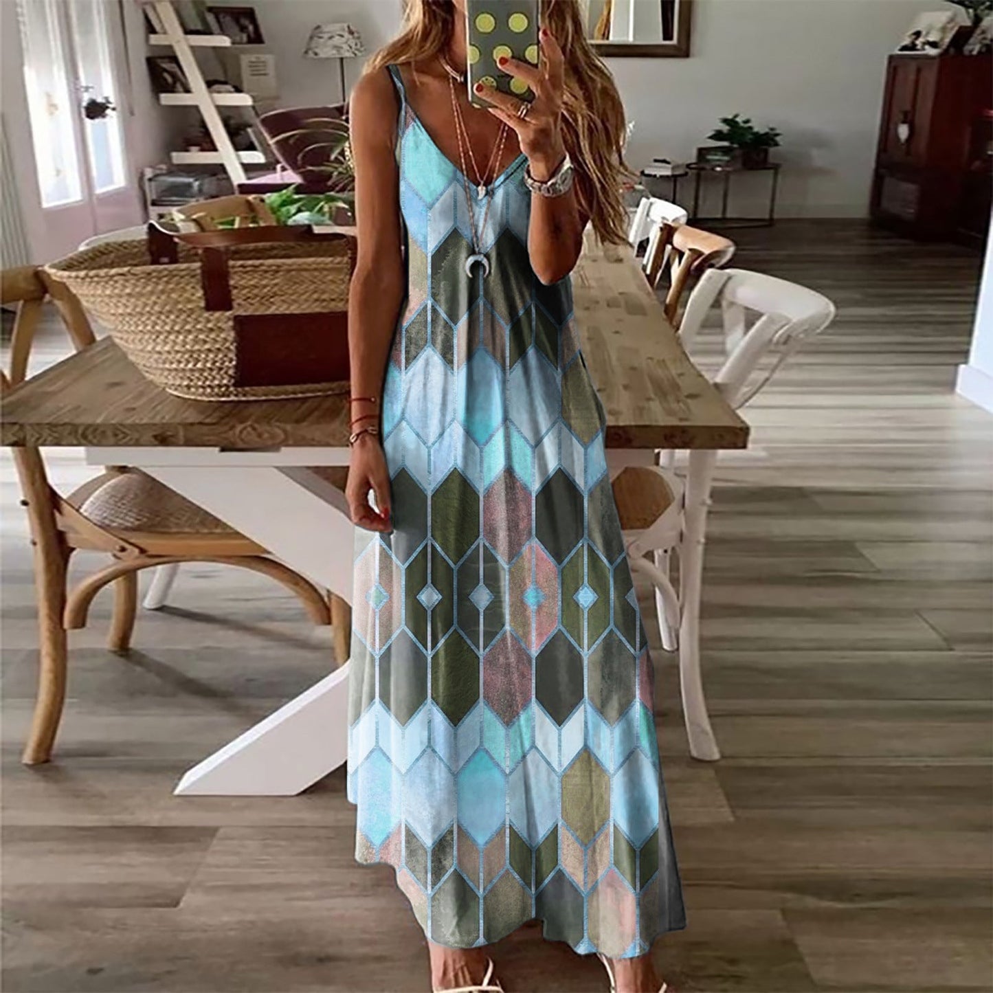 Geometric Print Greta  Summer Maxi Dress