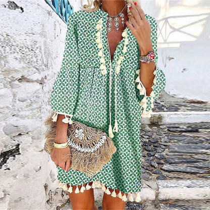 Boho Tassel V-Neck Dress by Greta 