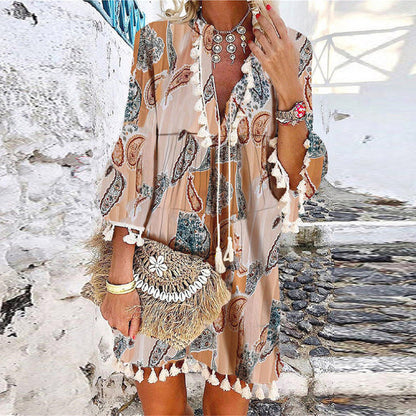 Boho Tassel V-Neck Dress by Greta 
