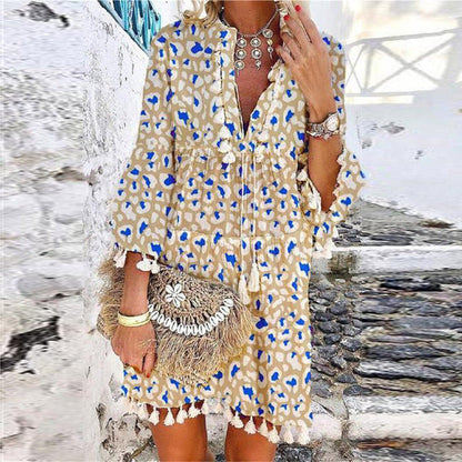 Boho Tassel V-Neck Dress by Greta 