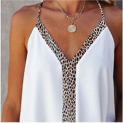 Chic Leopard Trim V-Neck Blouse by Greta 