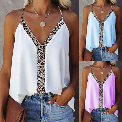 Chic Leopard Trim V-Neck Blouse by Greta 