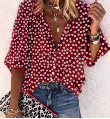 Chic Printed Long Sleeve Blouse by Greta 
