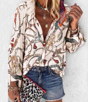 Chic Printed Long Sleeve Blouse by Greta 