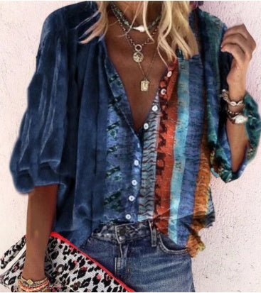 Chic Printed Long Sleeve Blouse by Greta 