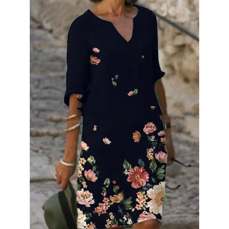 Floral Linen Short Sleeve Dress by Greta 