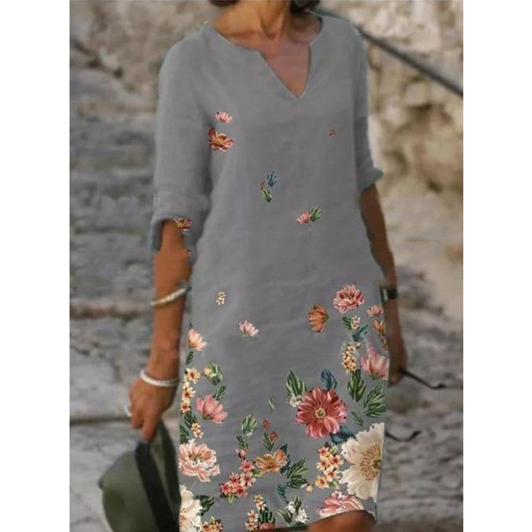 Floral Linen Short Sleeve Dress by Greta 