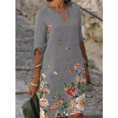 Floral Linen Short Sleeve Dress by Greta 