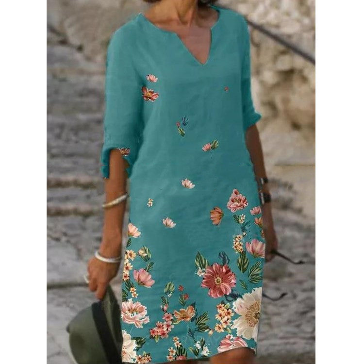 Floral Linen Short Sleeve Dress by Greta 