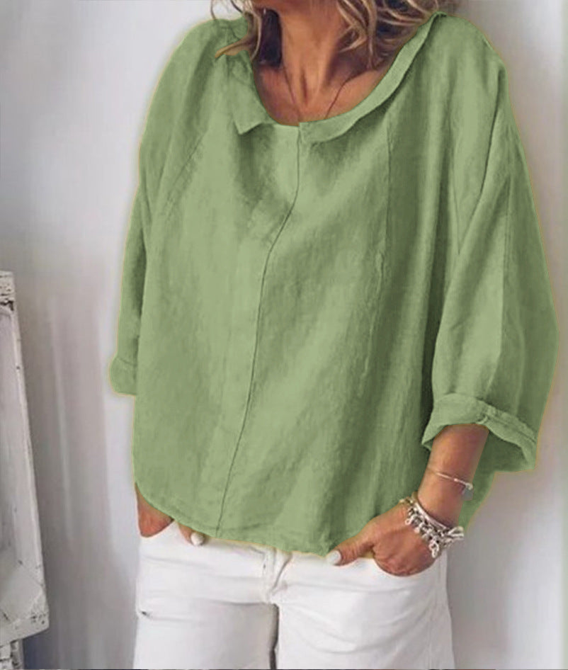 Chic Linen Lapel Blouse by Greta 