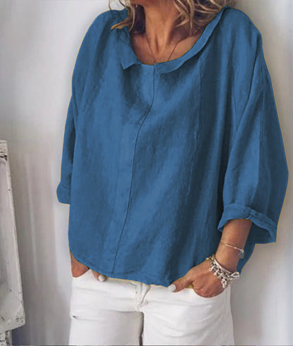 Chic Linen Lapel Blouse by Greta 