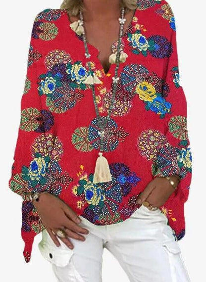 Vibrant Printed V Neck Top Greta 