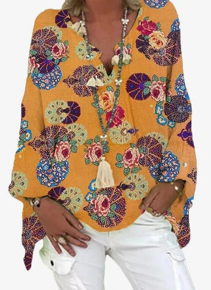 Vibrant Printed V Neck Top Greta 